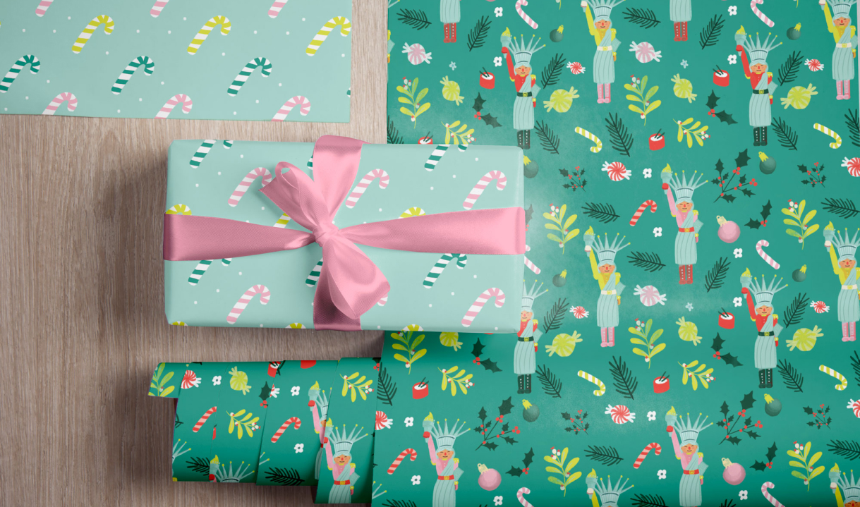 New York Hemlock Printers Christmas Wrapping paper wrapped