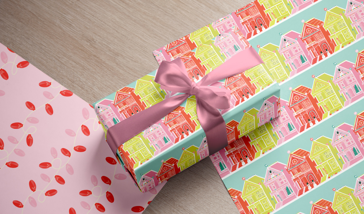 San Francisco Hemlock Printers Christmas Wrapping paper wrapped