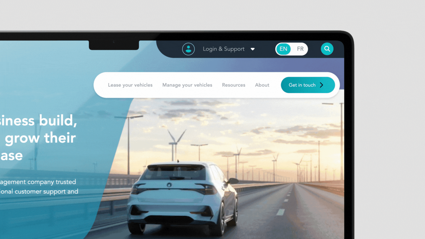 Foss National Leasing Website Navigation bar on a laptop.
